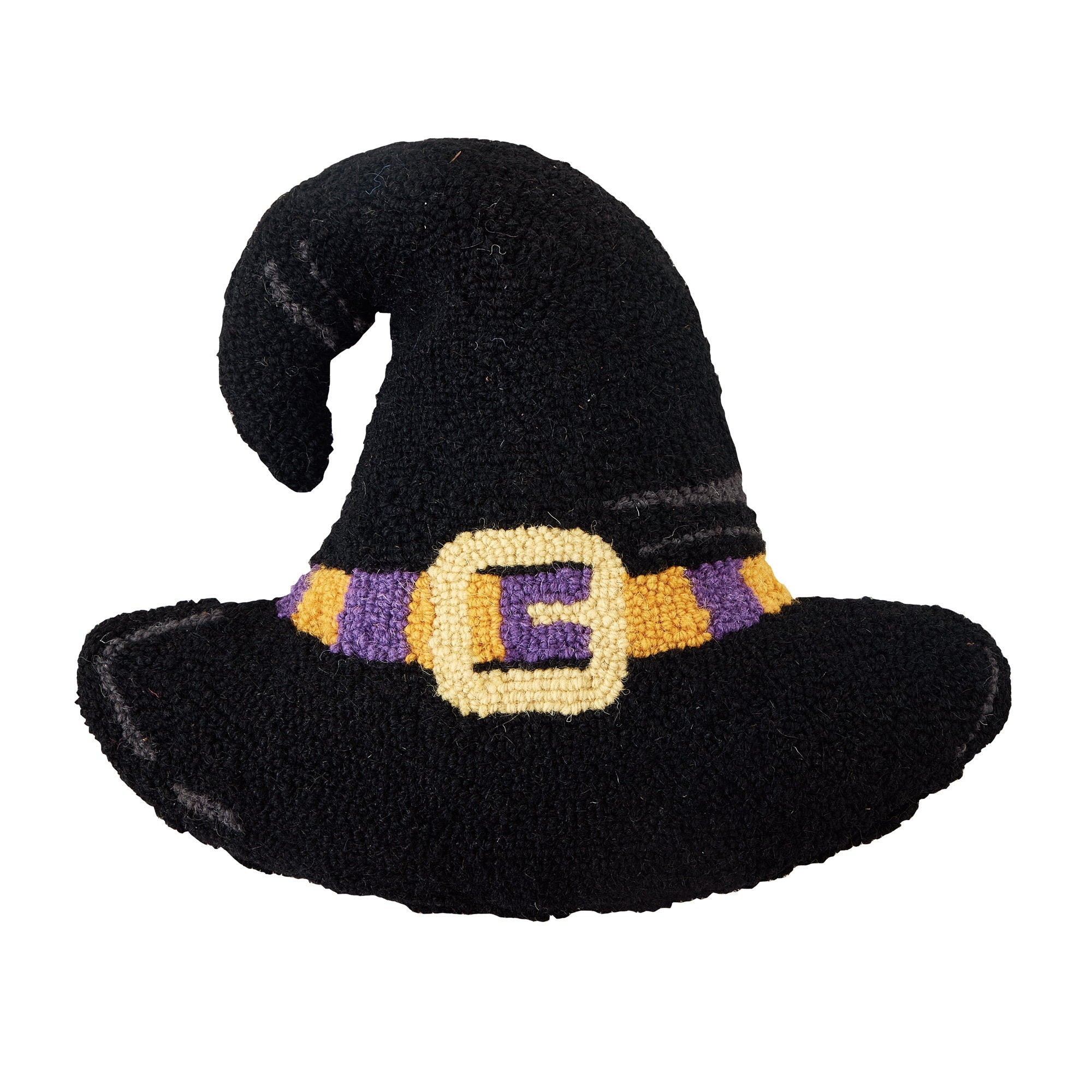 Shaped Witch Hat Hooked Wool Halloween Throw Pillow, 14x16 inch, front view