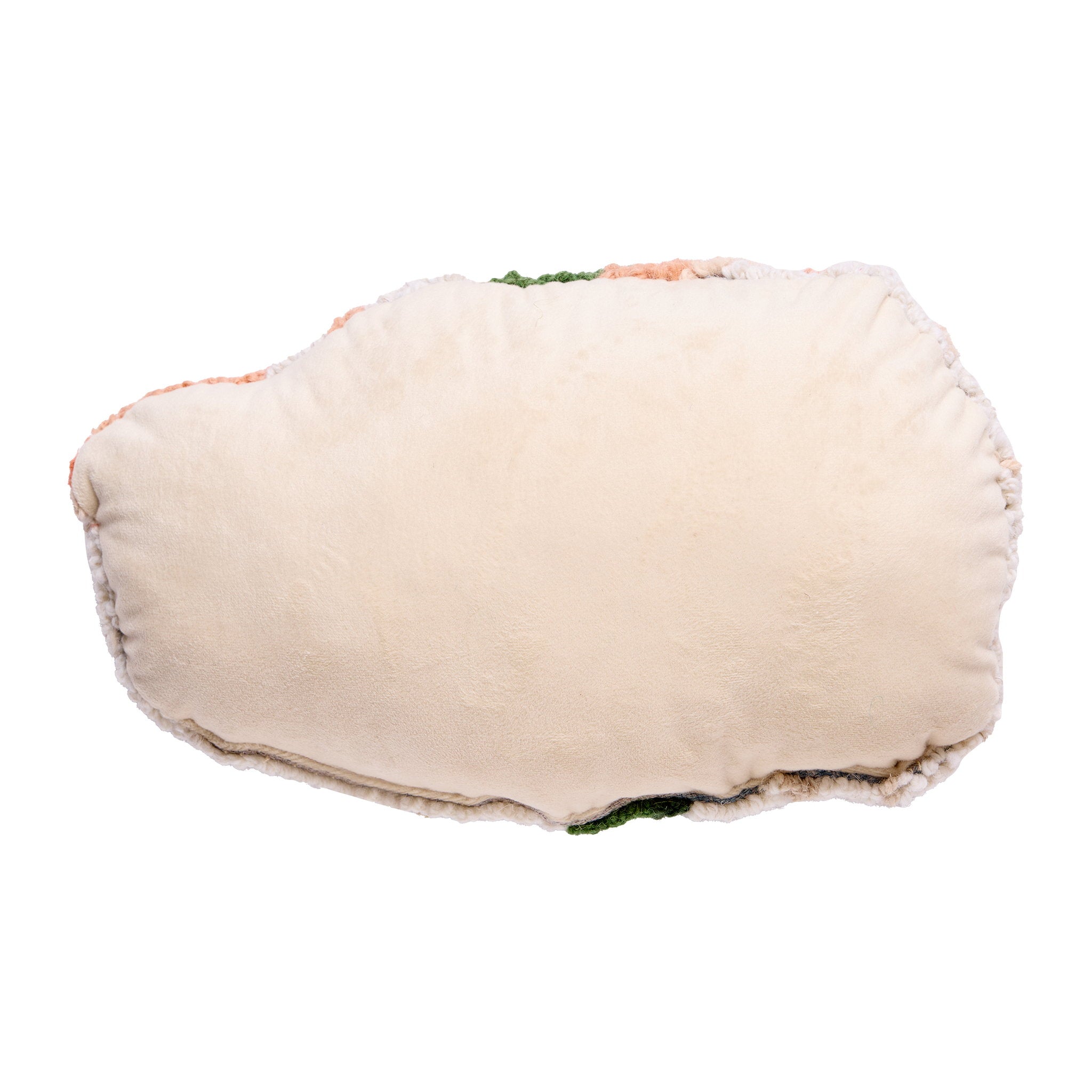 Reverse side of the Shrimp Sushi Hooked Wool Throw Pillow, 8x12 inch