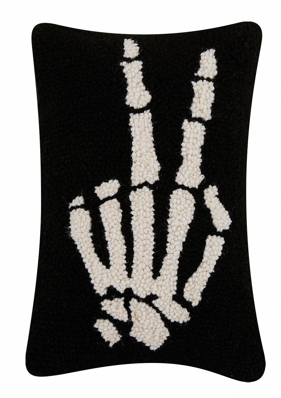 Skeleton Peace Hooked Wool Halloween Throw Pillow, 8x12 inch, front view