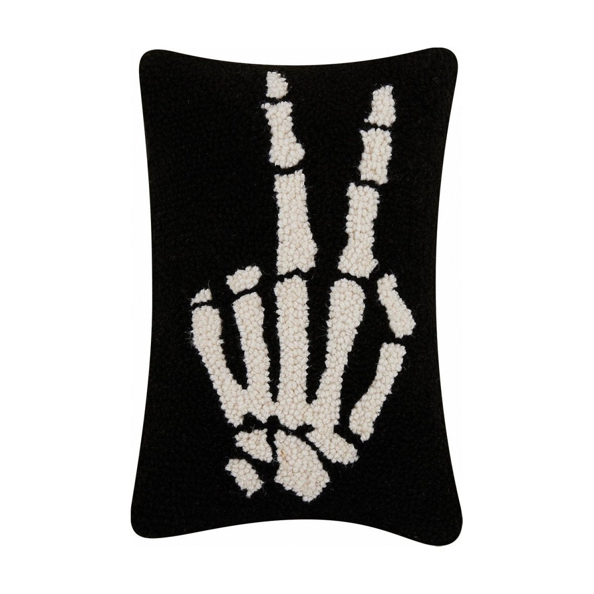 Skeleton Peace Hooked Wool Halloween Throw Pillow, 8x12 inch, front view