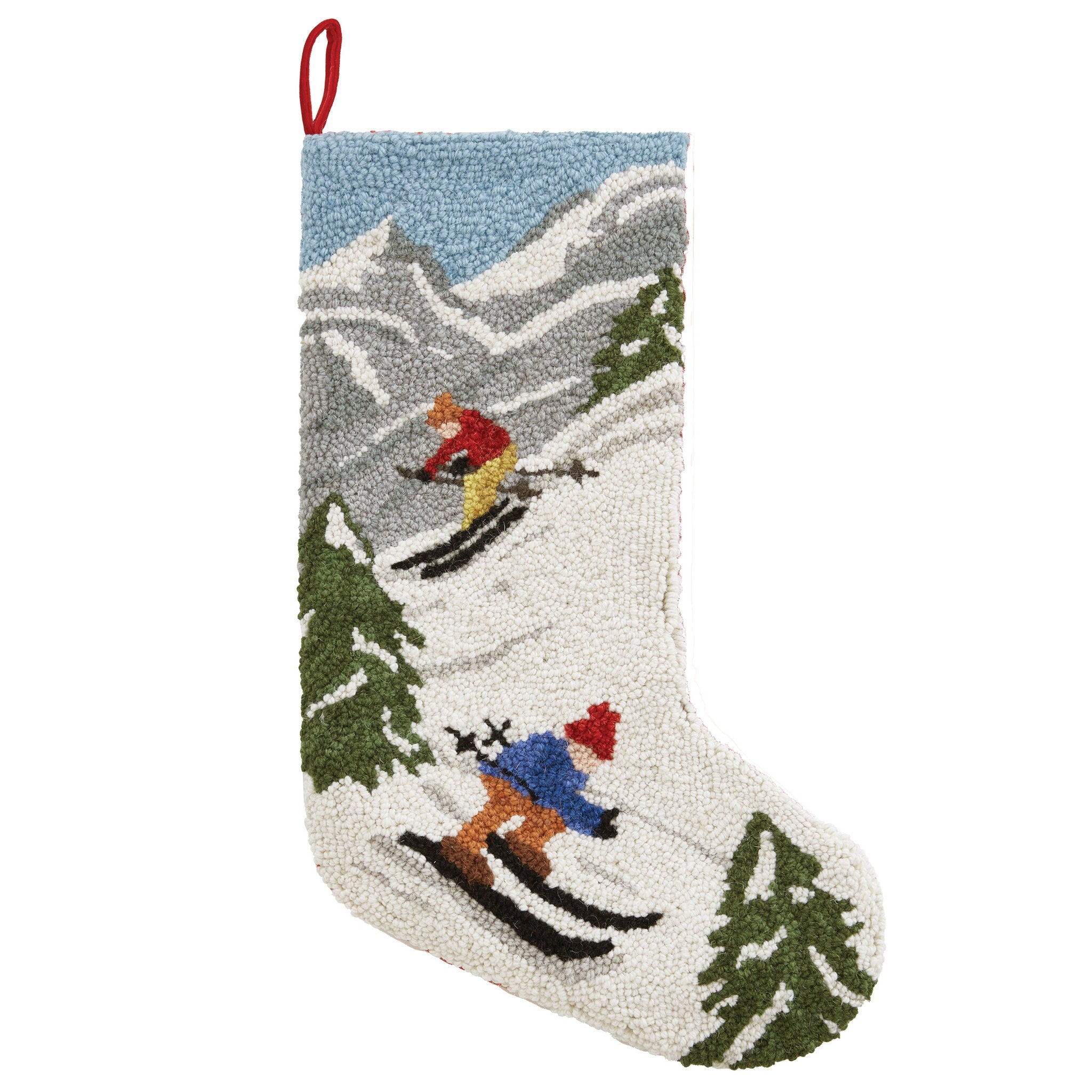 Ski Hooked Wool Christmas Stocking, 12x20 inch, front view