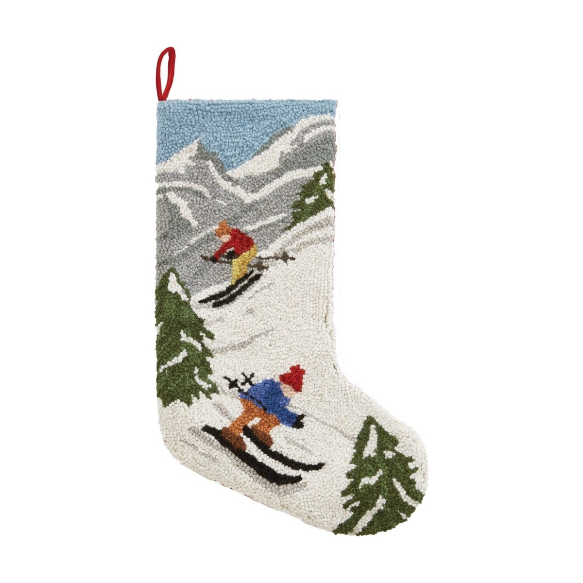 Ski Hooked Wool Christmas Stocking, 12x20 inch, front view