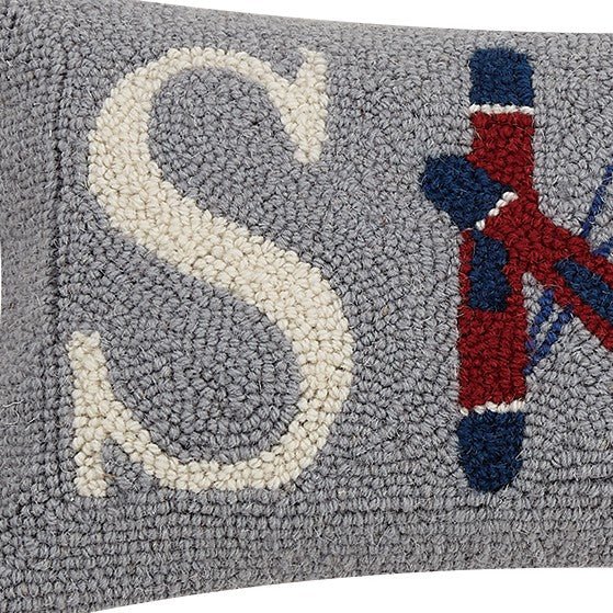 Ski Hooked Wool Christmas Throw Pillow, close-up detail