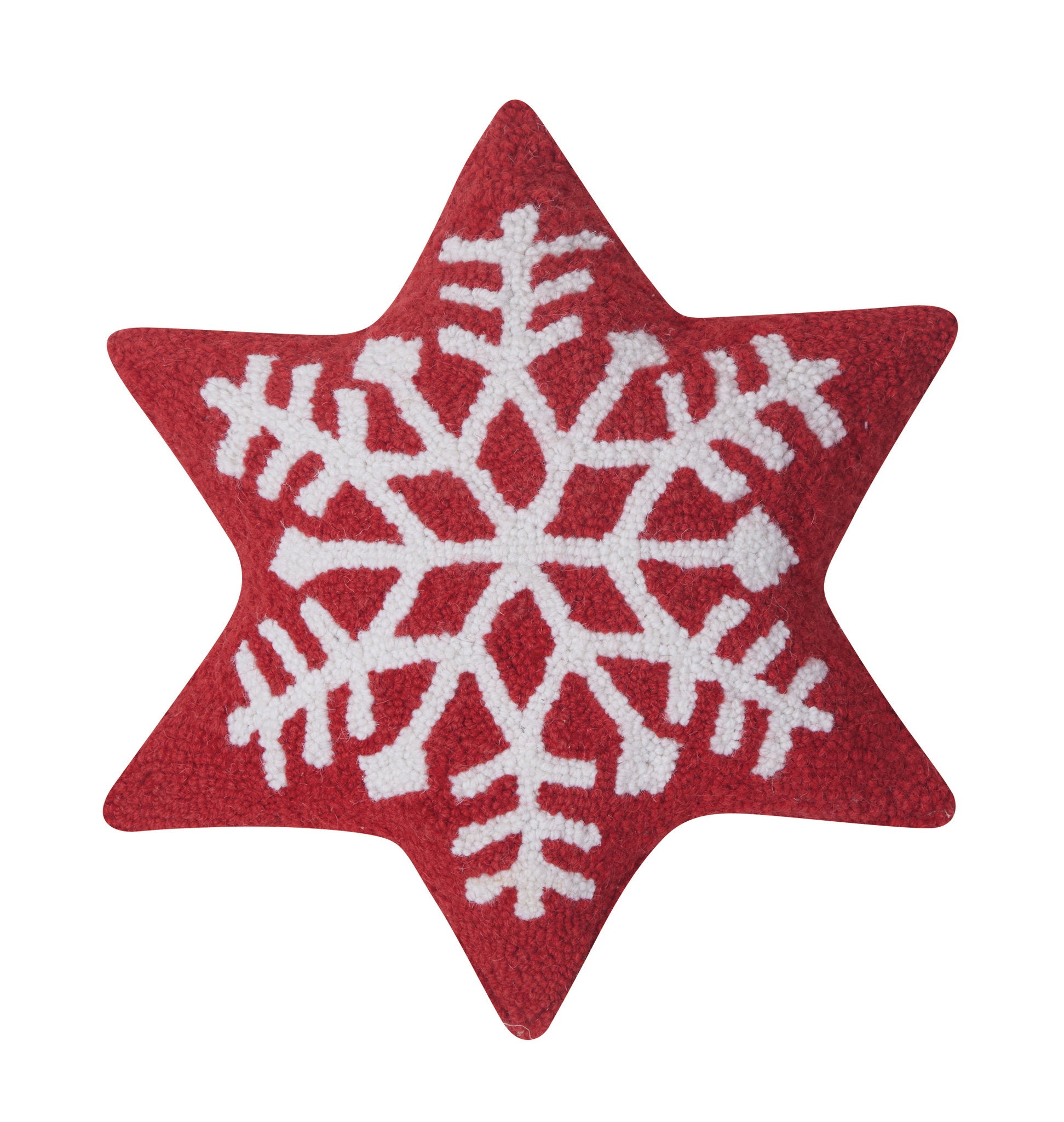 Snowflake Shaped Hooked Wool Christmas Throw Pillow, 14x16 inch, front view