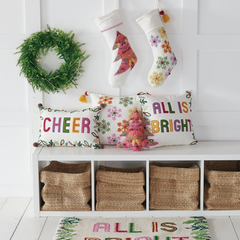 Snowflakes Embroidered Christmas Stocking shown alongside other designs in the same collection, 11x20 inch