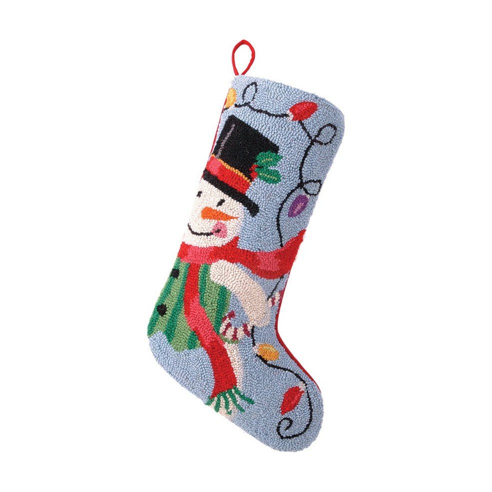 Snowman Hooked Wool Christmas Stocking, 13x21 inch, front view