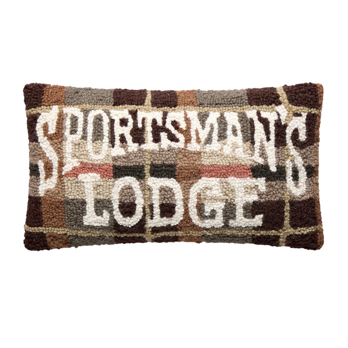 Sportsman's Lodge Hooked Wool Throw Pillow, 9x16 inch, front view