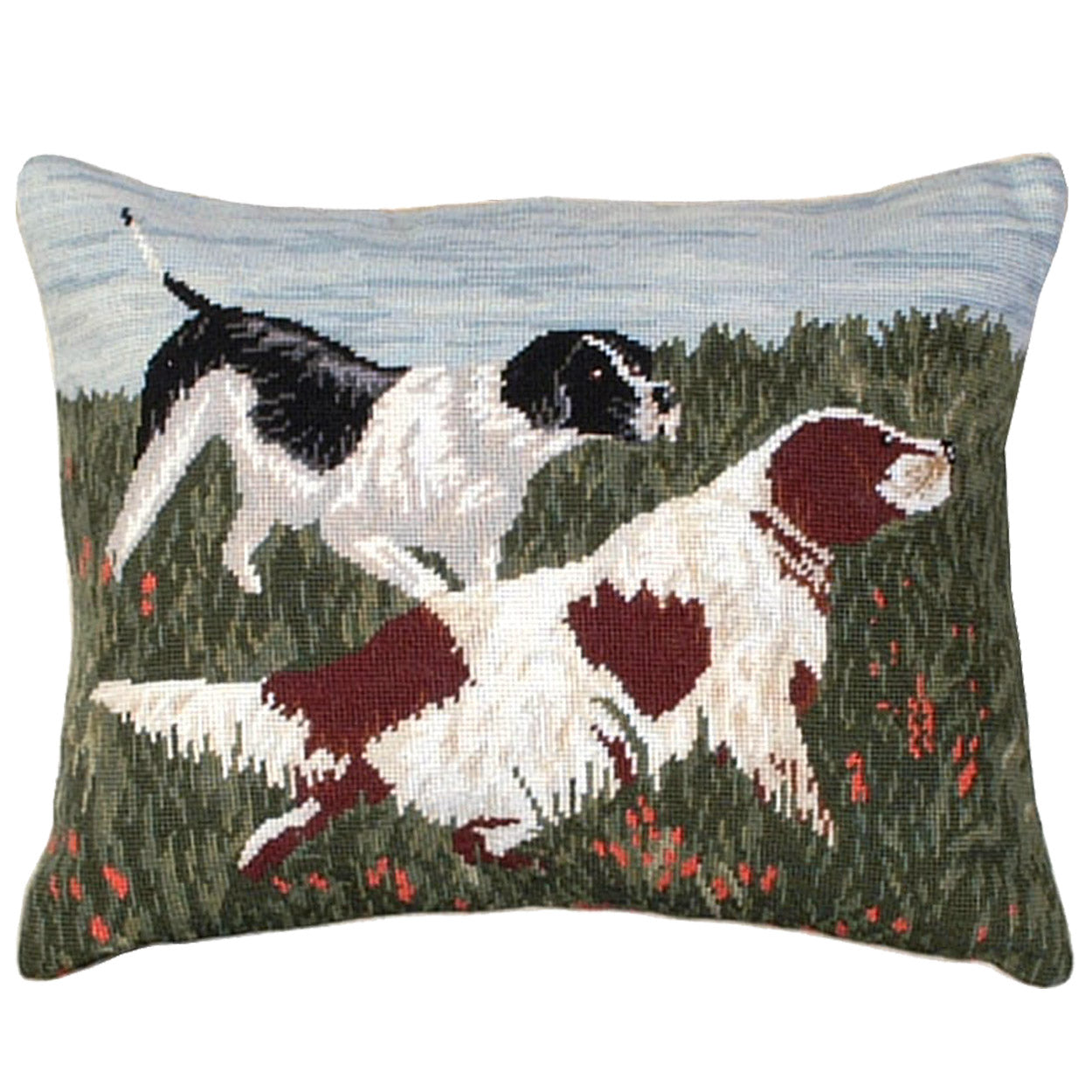 Springer Spaniel Hunting needlepoint throw pillow with detailed dog portrait design