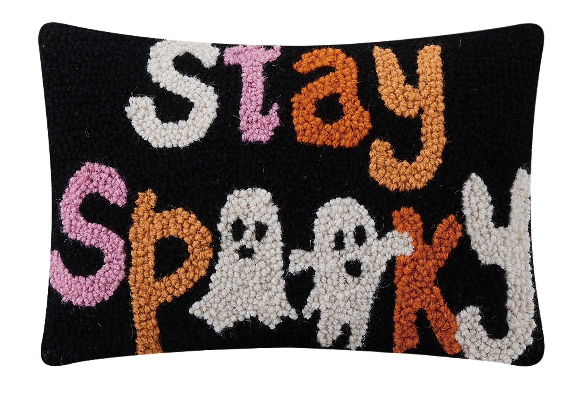 Stay Spooky Hooked Wool Halloween Throw Pillow, 8x12 inch, front view