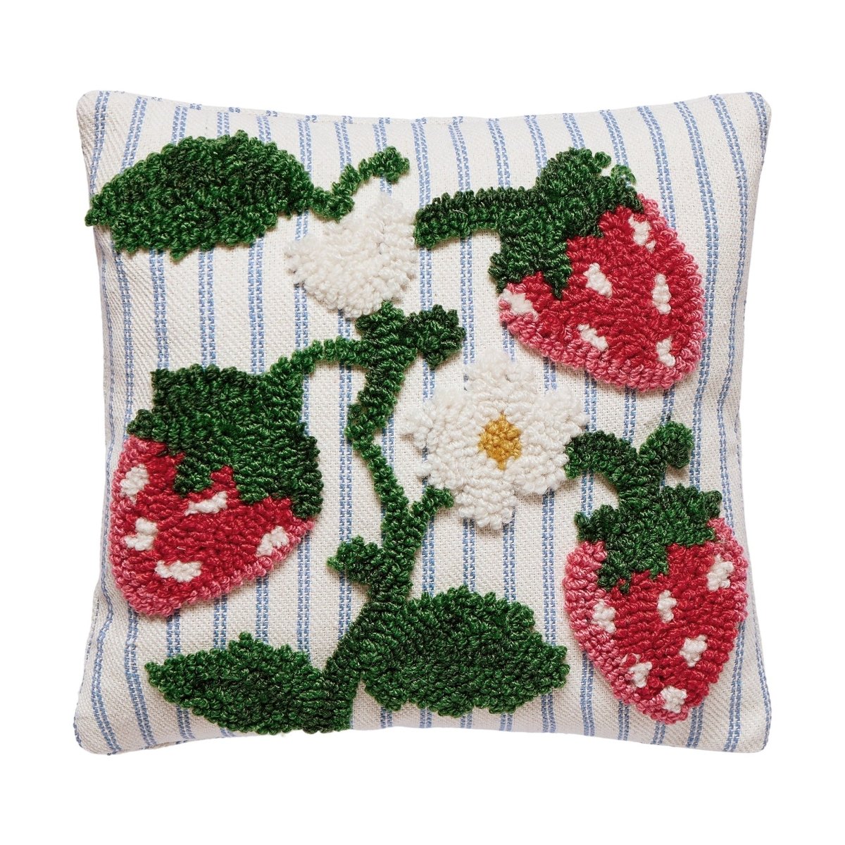 Strawberries Tufted Poly Hooked Throw Pillow, 10x10 inch, front view