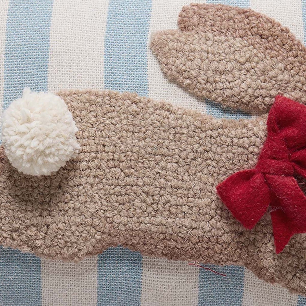 Stripe Bunny Hooked Easter Throw Pillow, close-up detail
