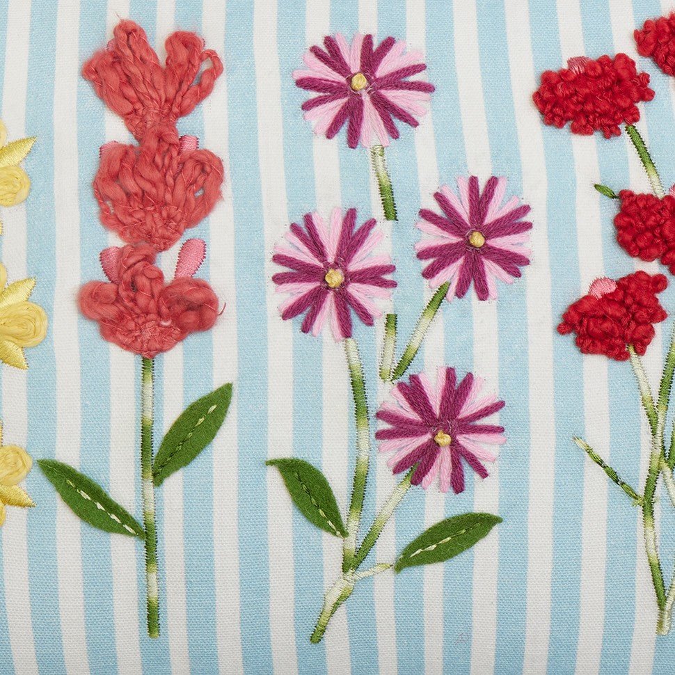 Stripe Floral Oblong Embroidered Throw Pillow, close-up detail