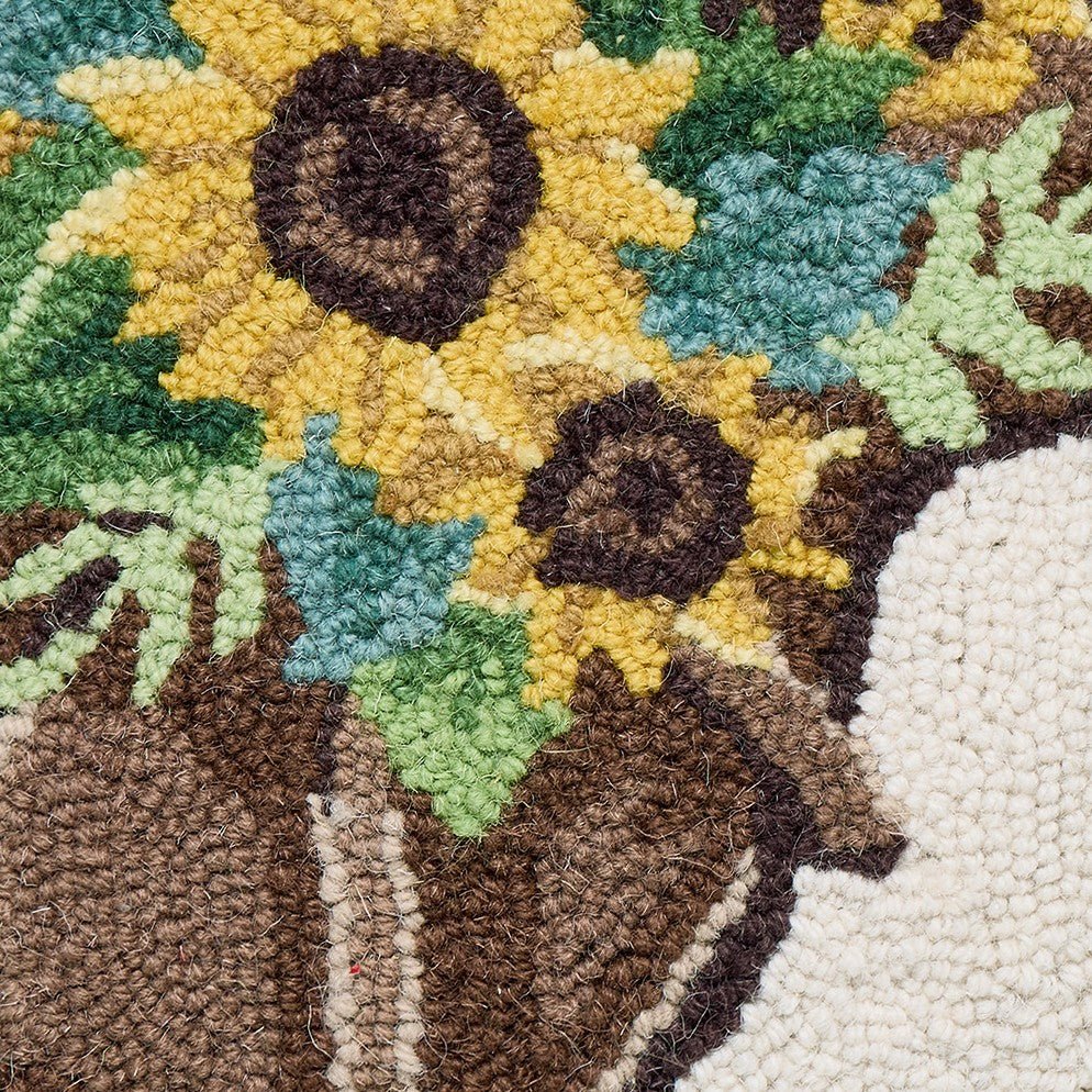Sunflower Saddle Hooked Wool Throw Pillow, close-up detail