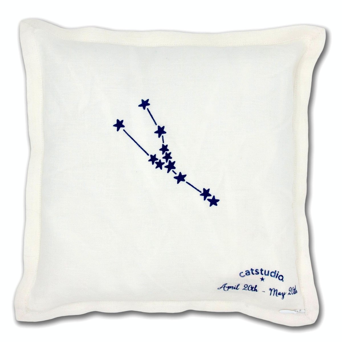 Taurus Astrology Zodiac Embroidered Throw Pillow - back view showing velvet backing and zipper