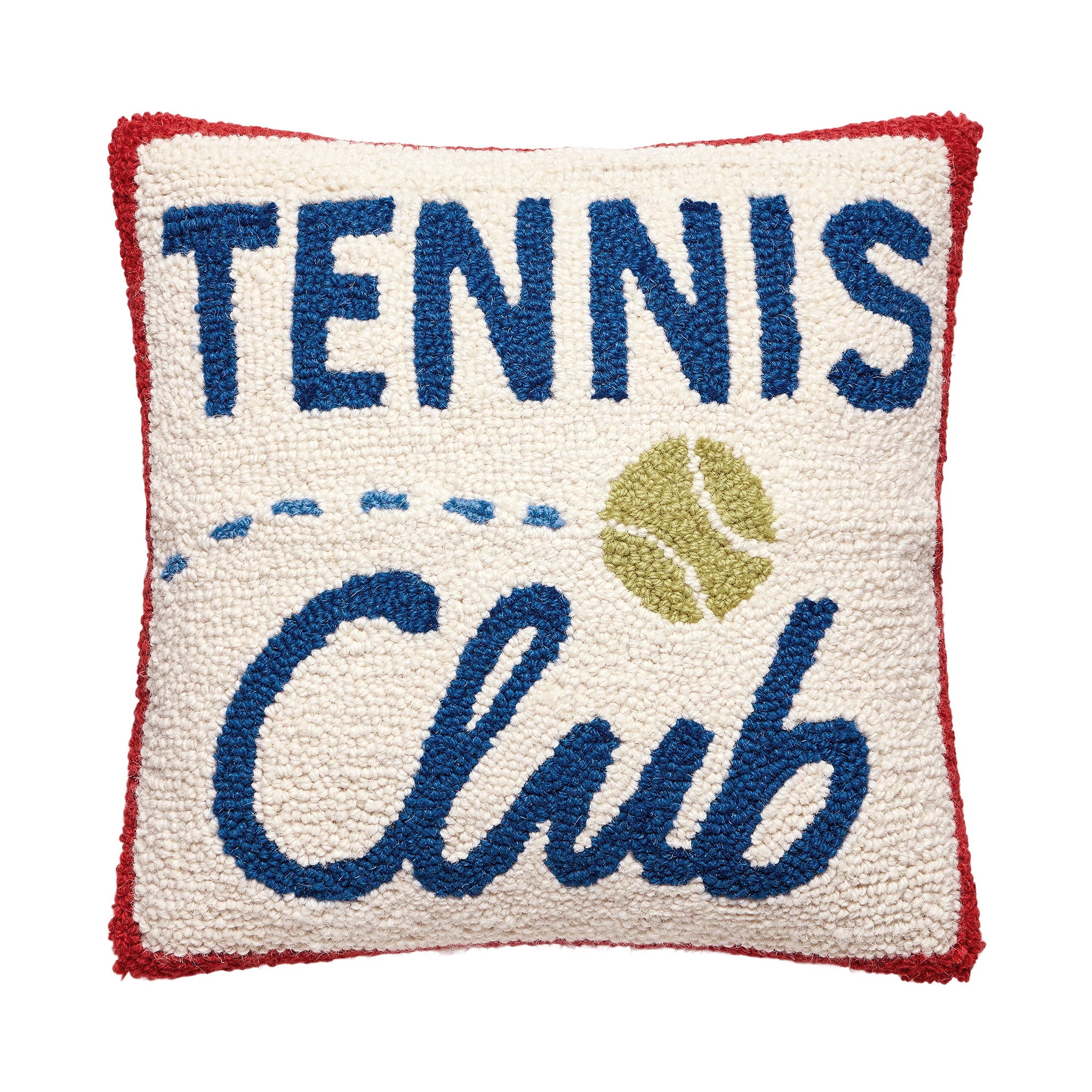 Tennis Club Hooked Wool Throw Pillow, 14x14 inch, front view