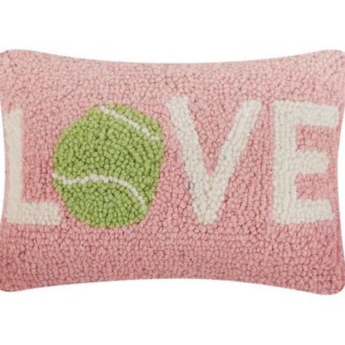Tennis Love Hooked Wool Throw Pillow, close-up detail
