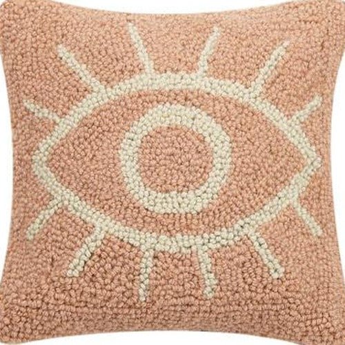 The Eye Hooked Wool Throw Pillow, close-up detail