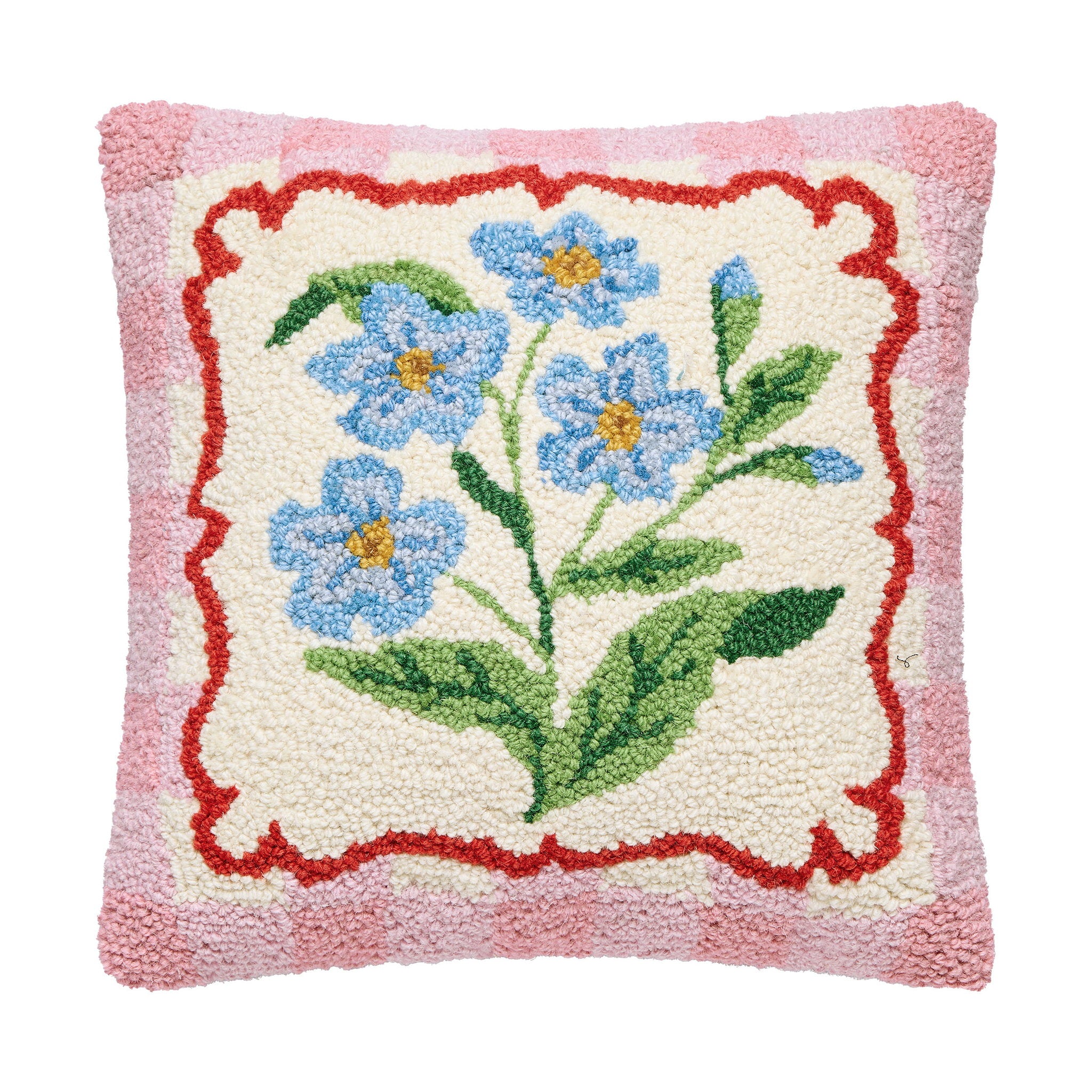 Touch-Me-Not Frame Hooked Wool Throw Pillow, 14x14 inch, front view
