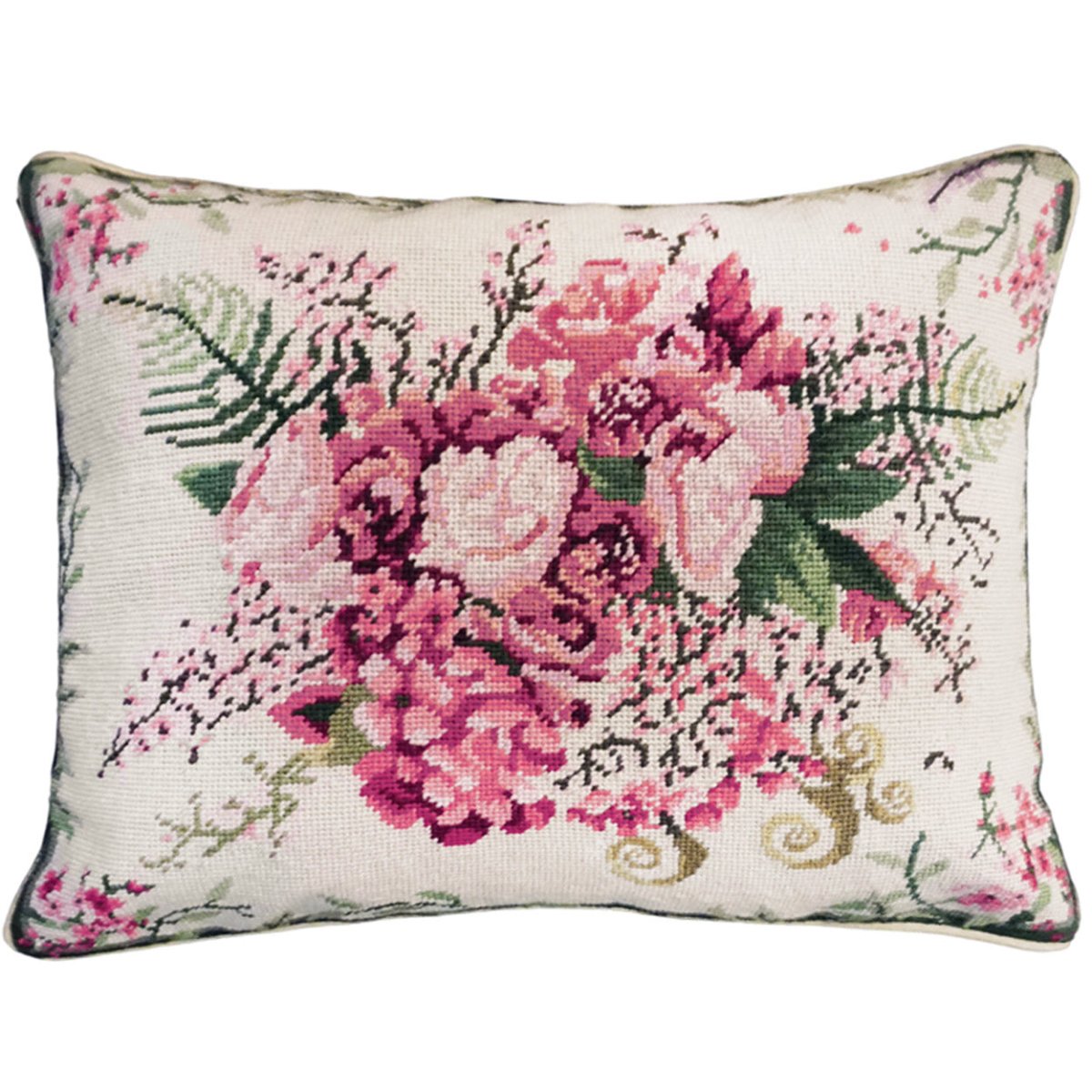 Traditional Red Green needlepoint throw pillow with botanical floral design