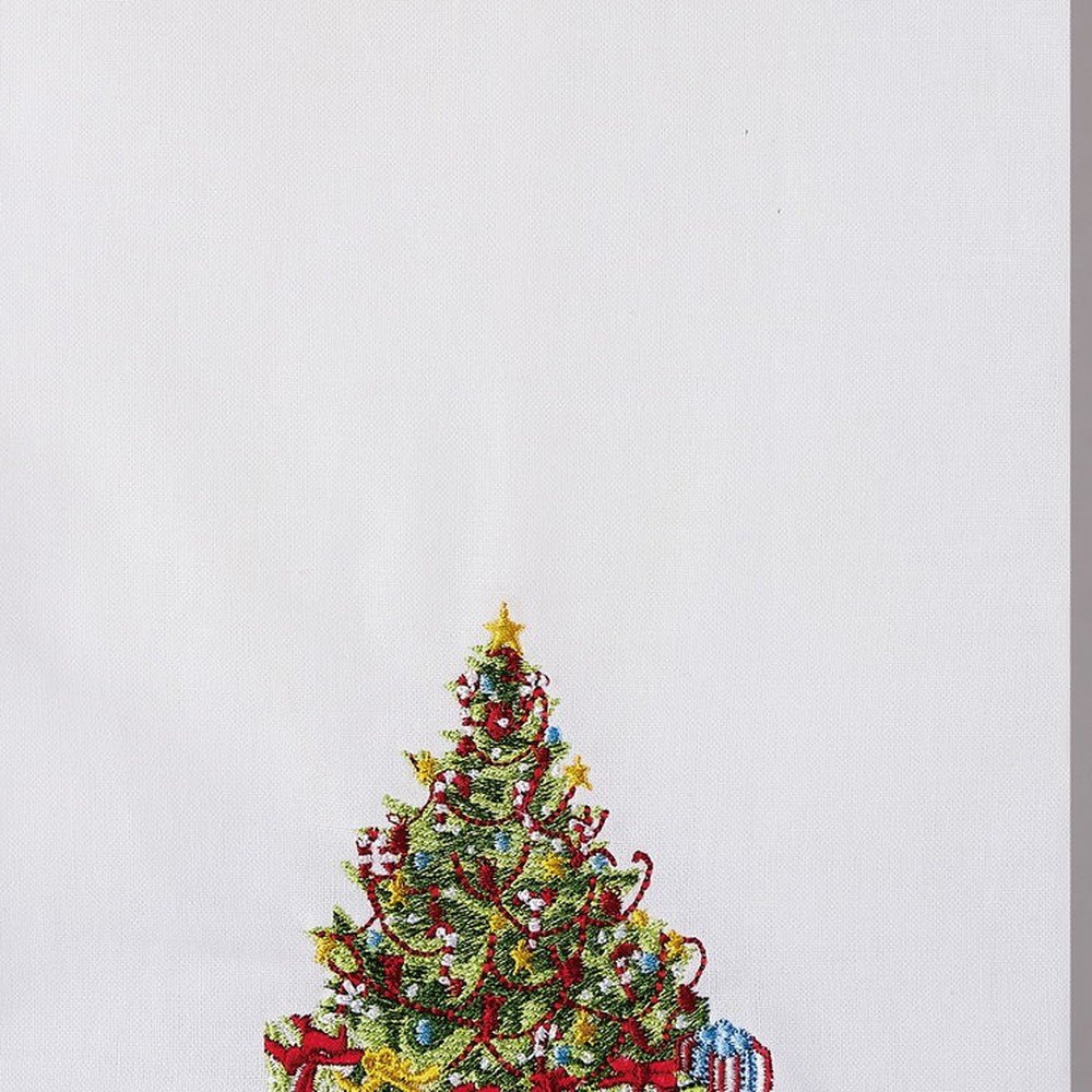 Closeup of Tree with Presents Christmas Guest Towel, Set of 8 showing print and fabric detail