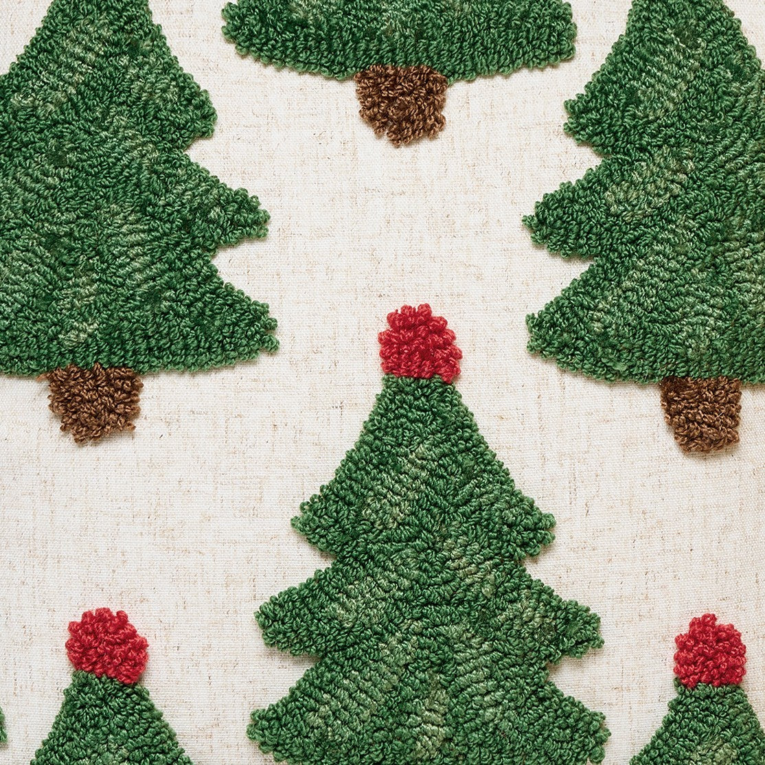Trees with Tassels Tufted Hooked Wool Christmas Throw Pillow, close-up detail