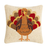 Turkey Hooked Wool Fall Harvest Throw Pillow, 10x10 inch, front view