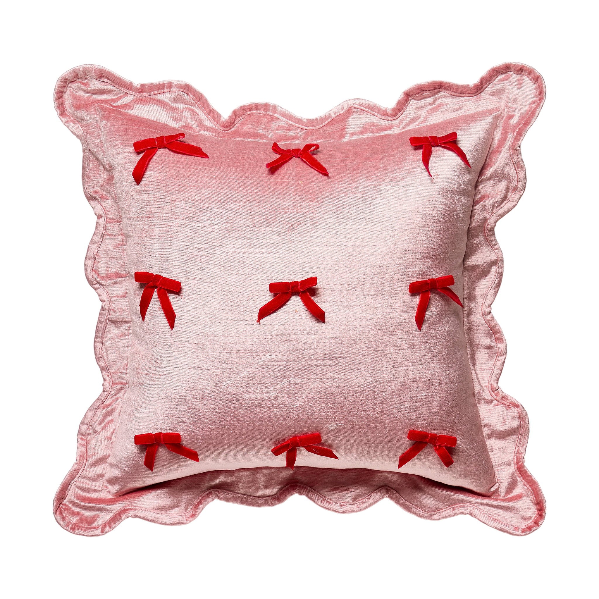 Velvet Scallop Ribbon Woven Throw Pillow, 16x16 inch, front view