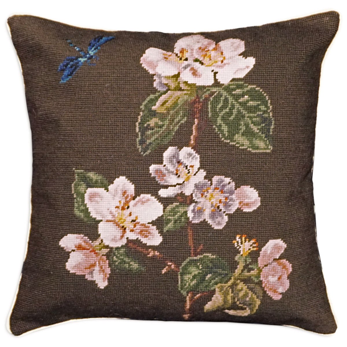 Vintage Apple Blossom needlepoint throw pillow with artisan decorative design