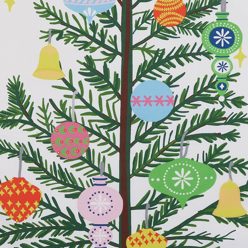 Vintage Christmas Tree Pompom Kitchen Towel, close-up detail