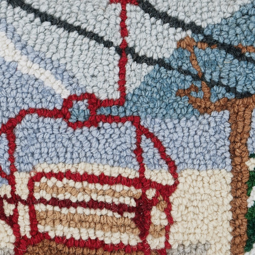 Vintage Gondola Hooked Wool Christmas Throw Pillow, close-up detail