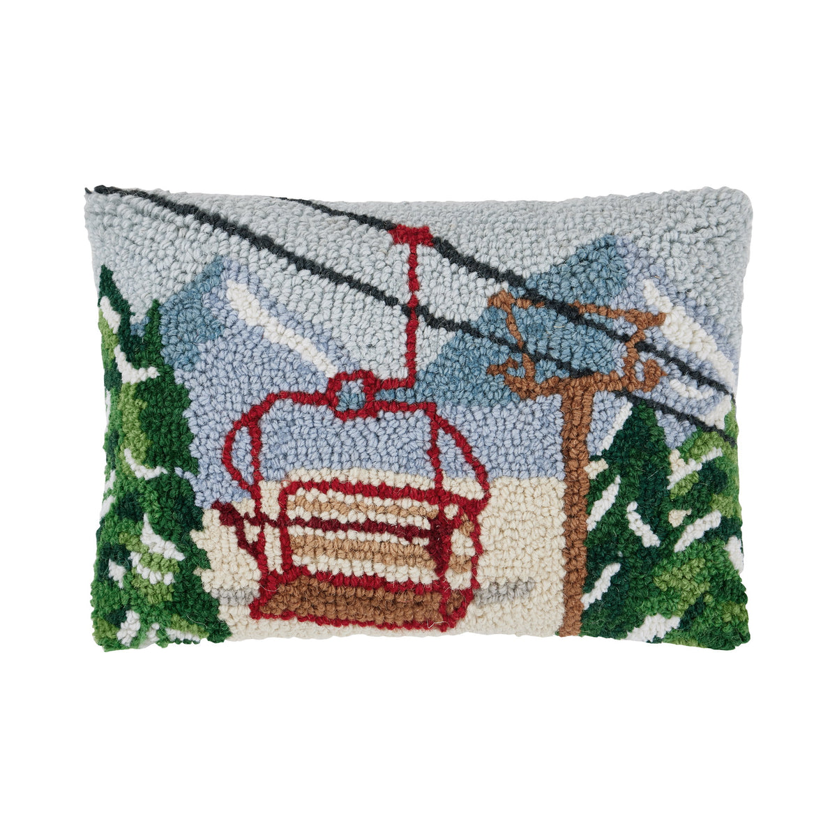 Vintage Gondola Hooked Wool Christmas Throw Pillow, 8x12 inch, front view
