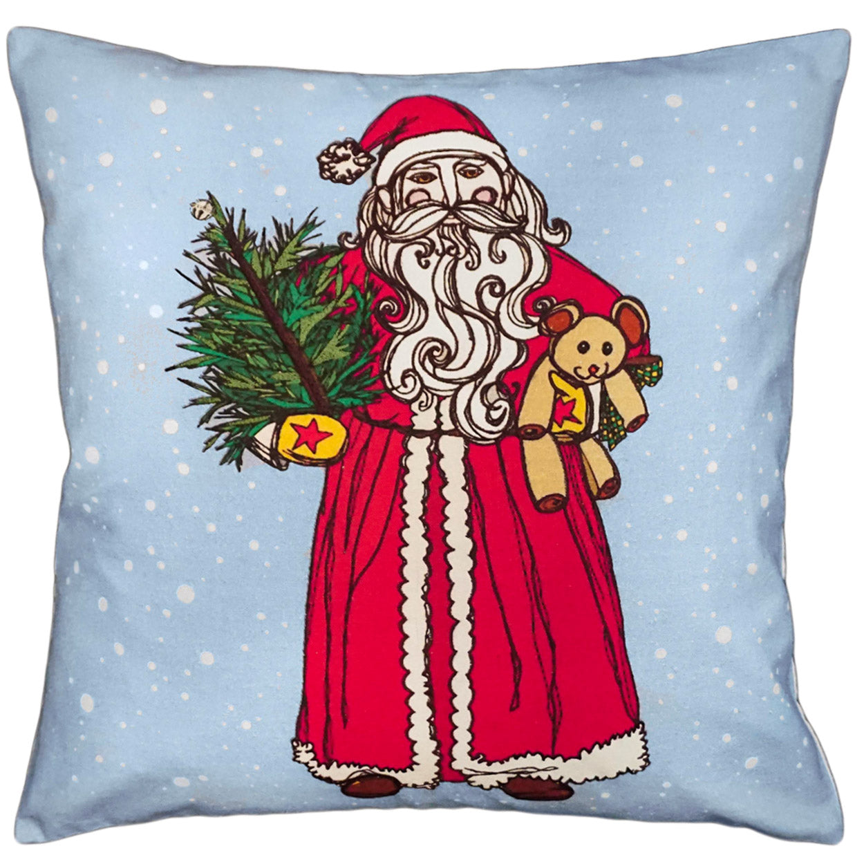 Vintage Santa needlepoint throw pillow with festive holiday seasonal design