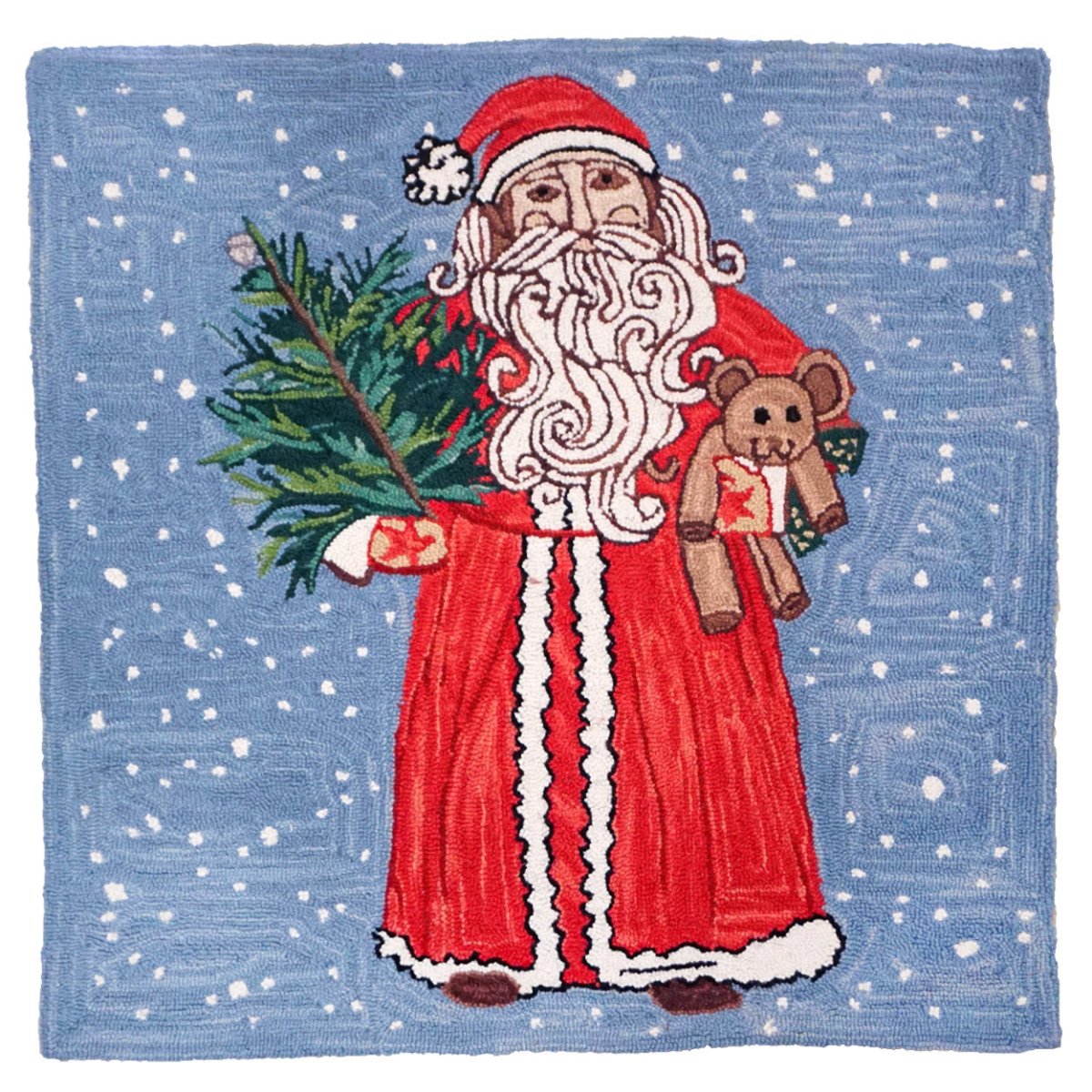 Vintage Santa in Snow needlepoint accent rug with festive holiday seasonal design