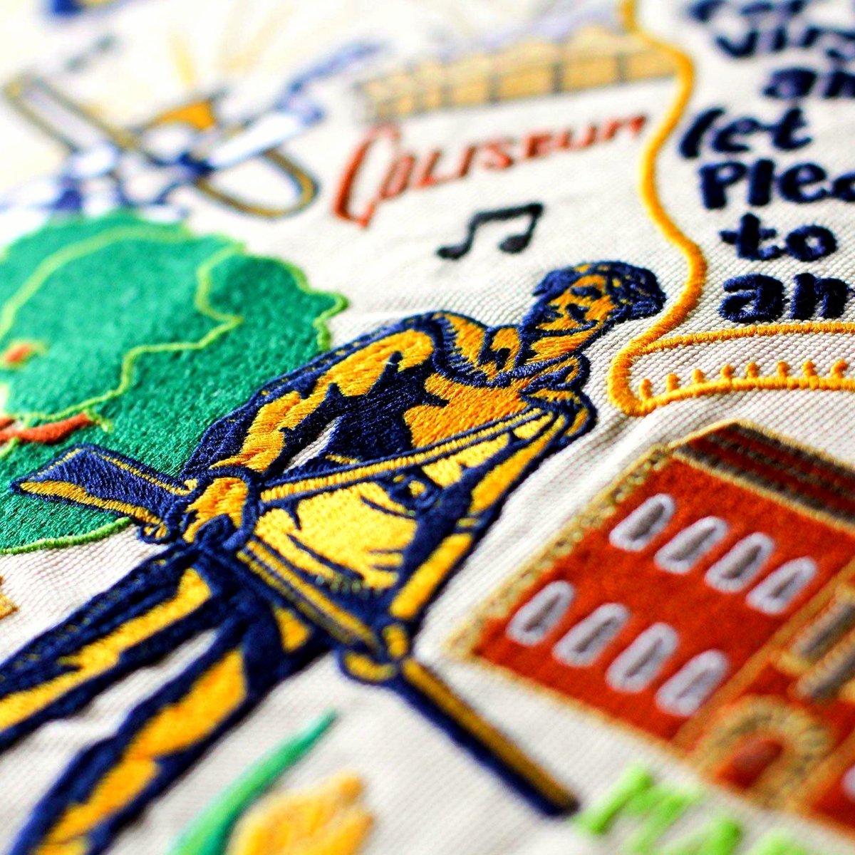 West Virginia University Mountaineers Embroidered Throw Pillow - close-up detail of hand-embroidered needlepoint stitching