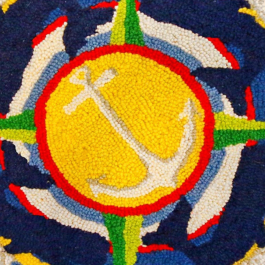 Hand-stitched wool detail of Whales And Anchor Wool Hooked needlepoint pillow showing intricate weave pattern and texture