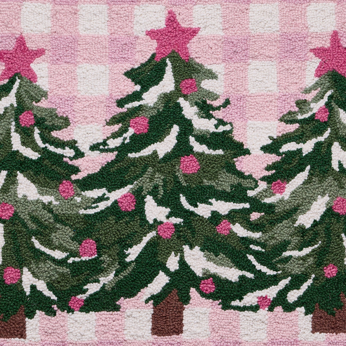 Whimsy Christmas Trees Hooked Wool Rug, close-up detail