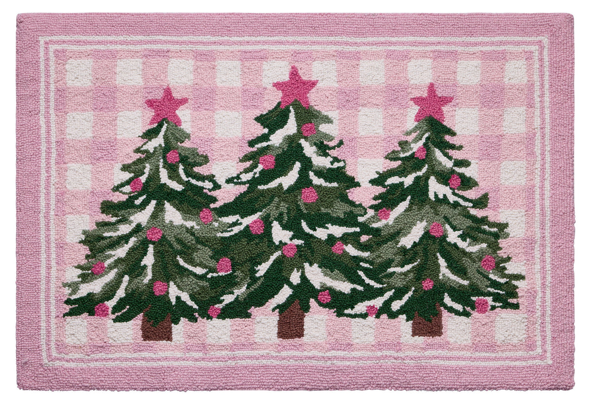 Whimsy Christmas Trees Hooked Wool Rug, 2x3 feet, front view