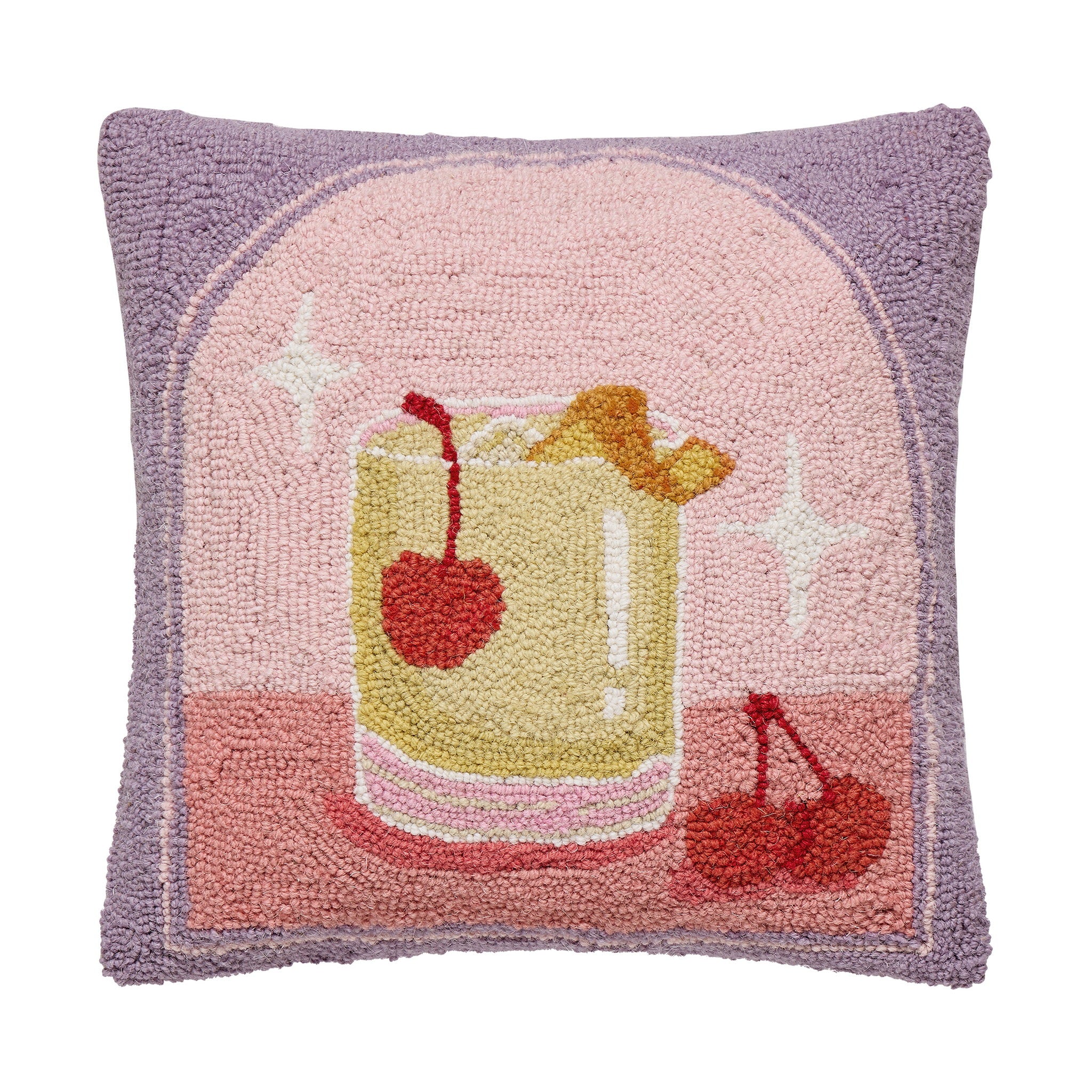 Whiskey Sour Hooked Wool Throw Pillow, 16x16 inch, front view