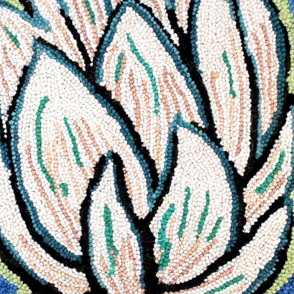 Hand-stitched wool detail of White Abstract Botanical Wool Hooked needlepoint pillow showing intricate weave pattern and texture