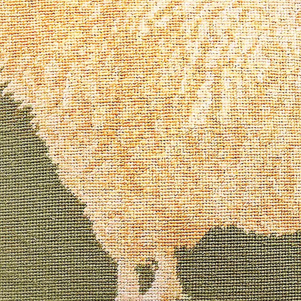 Closeup of White Angora Goat needlepoint throw pillow highlighting hand-stitched wool craftsmanship and fabric detail