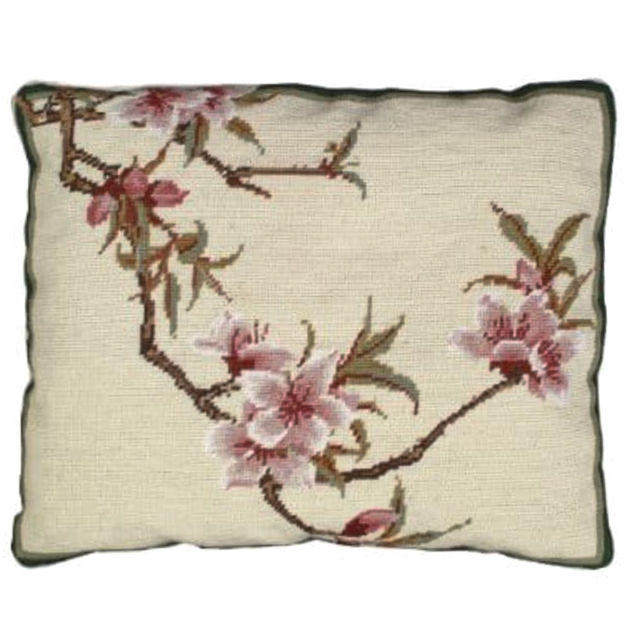 White Cherry Blossom Spring needlepoint throw pillow with artisan decorative design