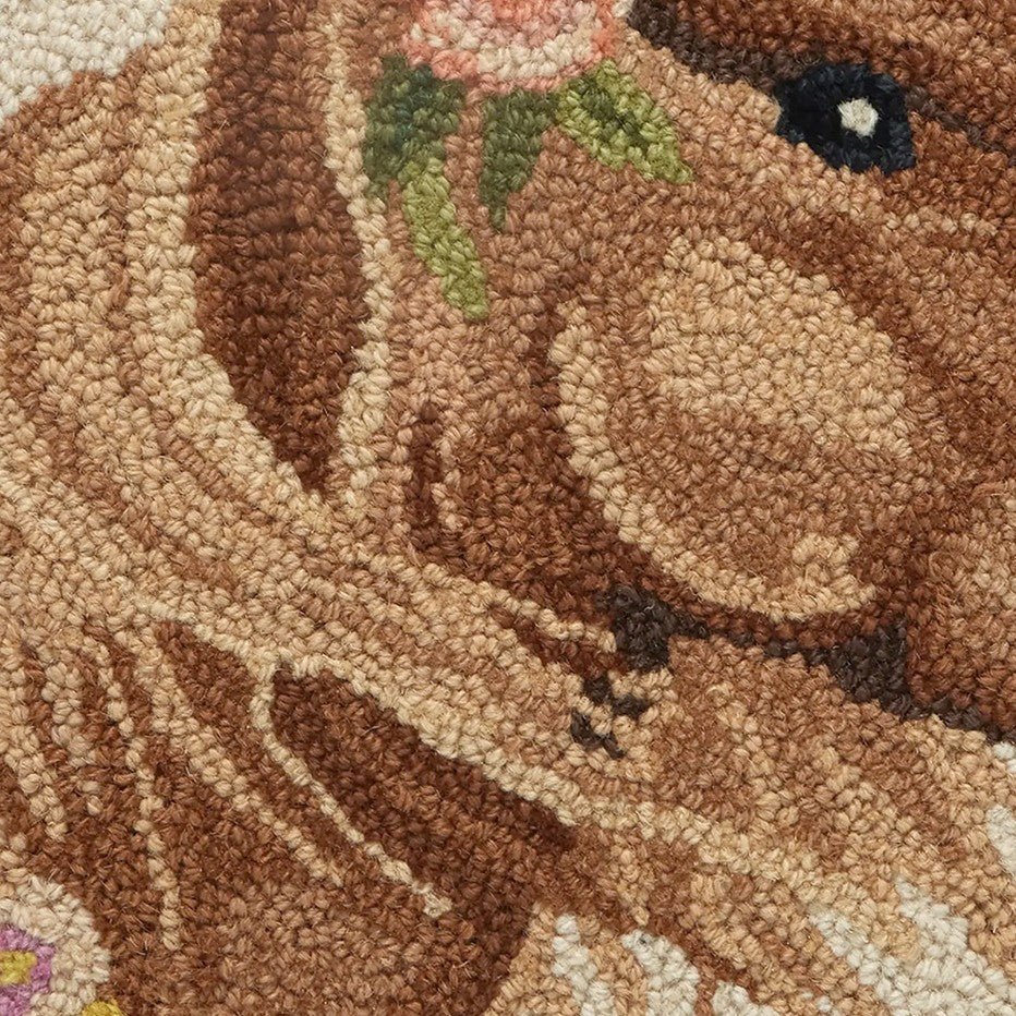 Windswept Horse Hooked Wool Throw Pillow, close-up detail