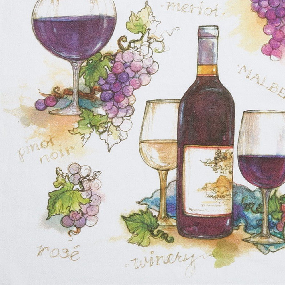 Closeup of Wine Kitchen Towel showing print and fabric detail