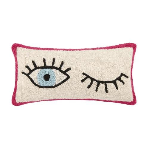 Wink Wink Hooked Wool Throw Pillow, 9x18 inch, front view