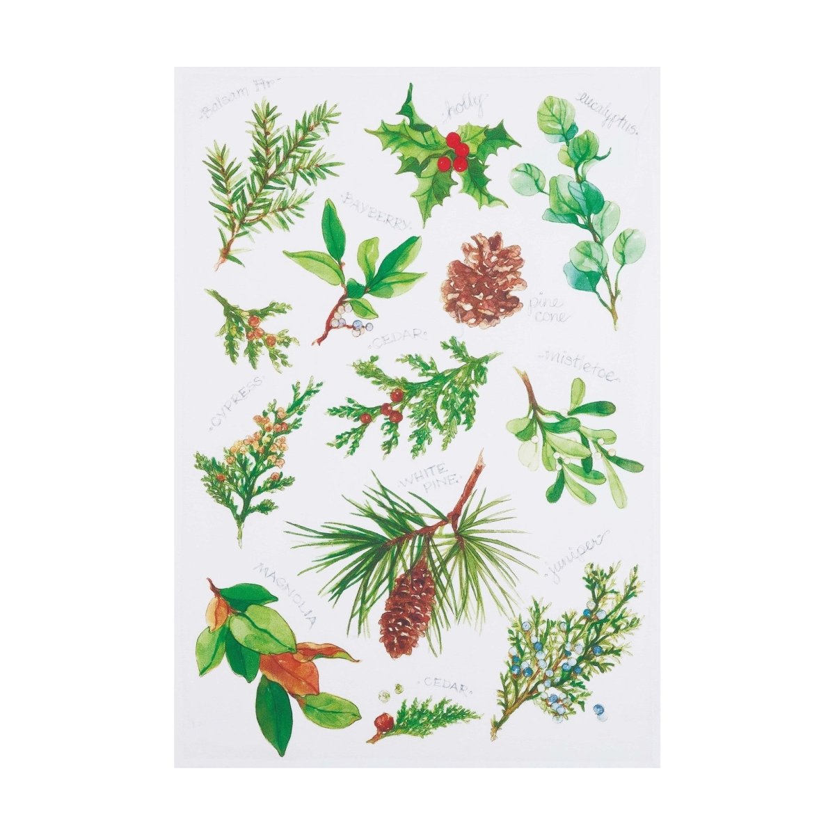 Winter Foliage Christmas Kitchen Towel, 18x25 inch, front view