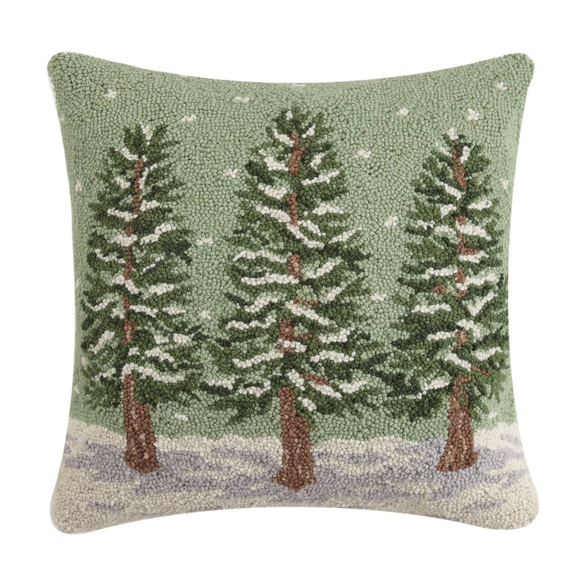Winter Trees Hooked Wool Christmas Throw Pillow, 18x18 inch, front view