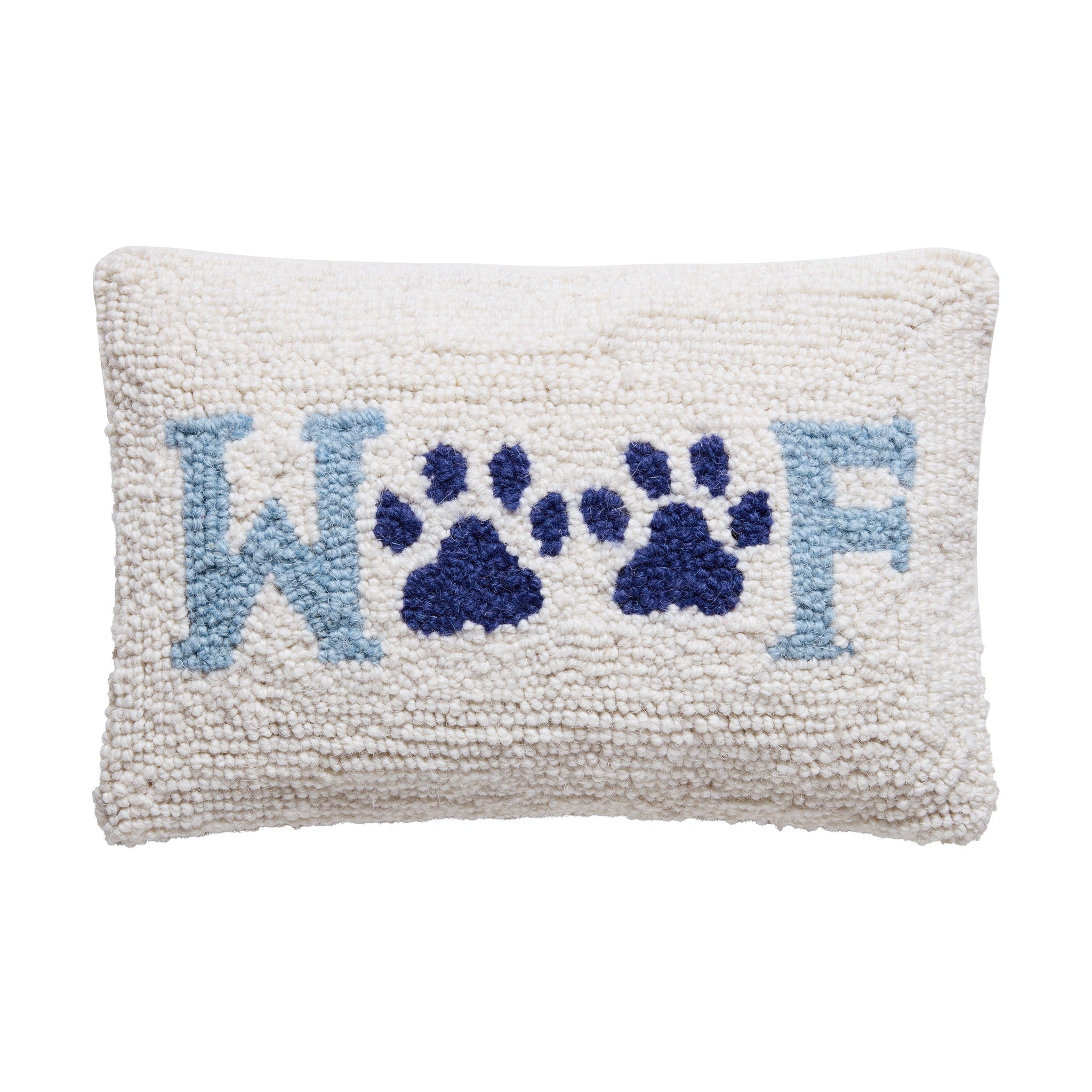 Woof Hooked Wool Throw Pillow, 8x12 inch, front view