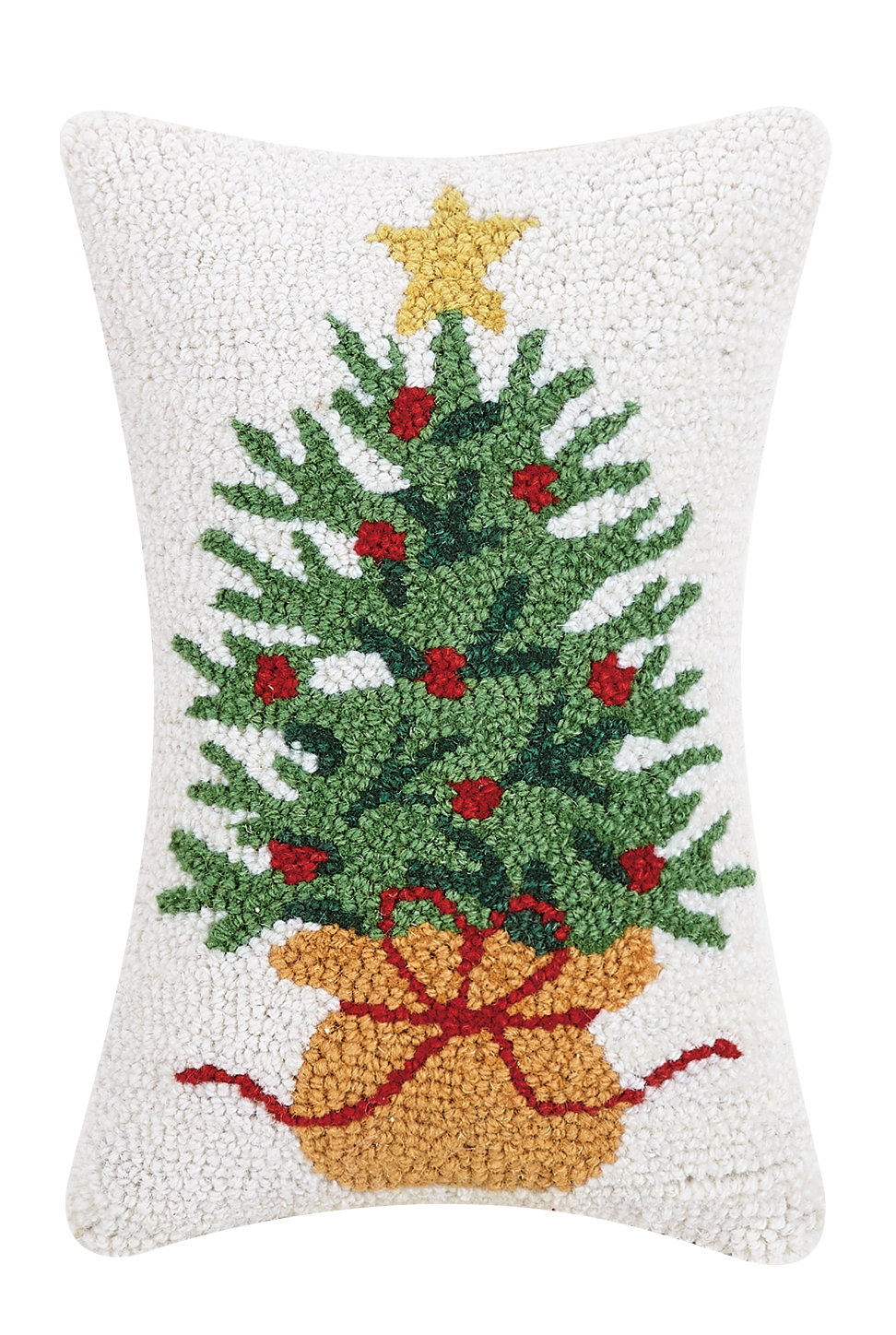Wrapped Christmas Tree Hooked Wool Throw Pillow, 8x12 inch, front view