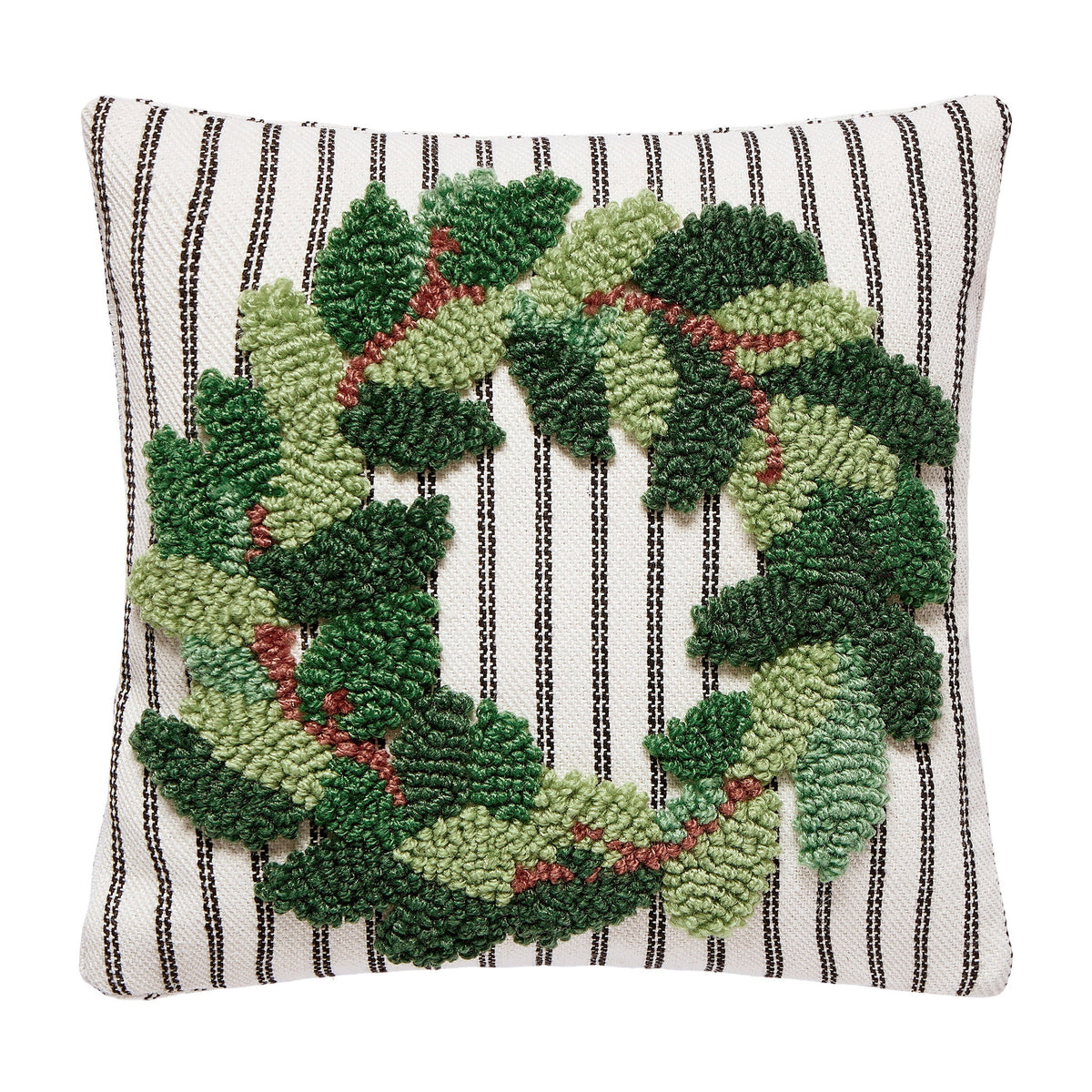 Wreath Tufted Poly Hooked Throw Pillow, 10x10 inch, front view