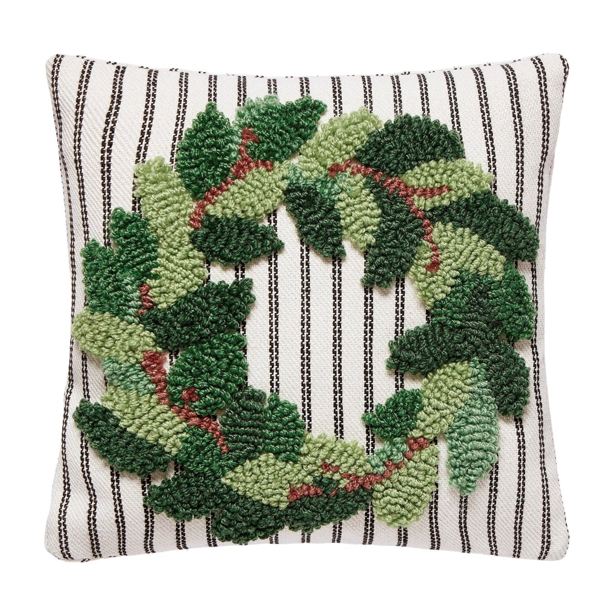 Wreath Tufted Poly Hooked Throw Pillow, 10x10 inch, front view